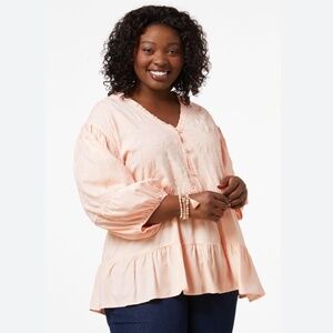 Cato Embroidered Tiered Peach Blouse